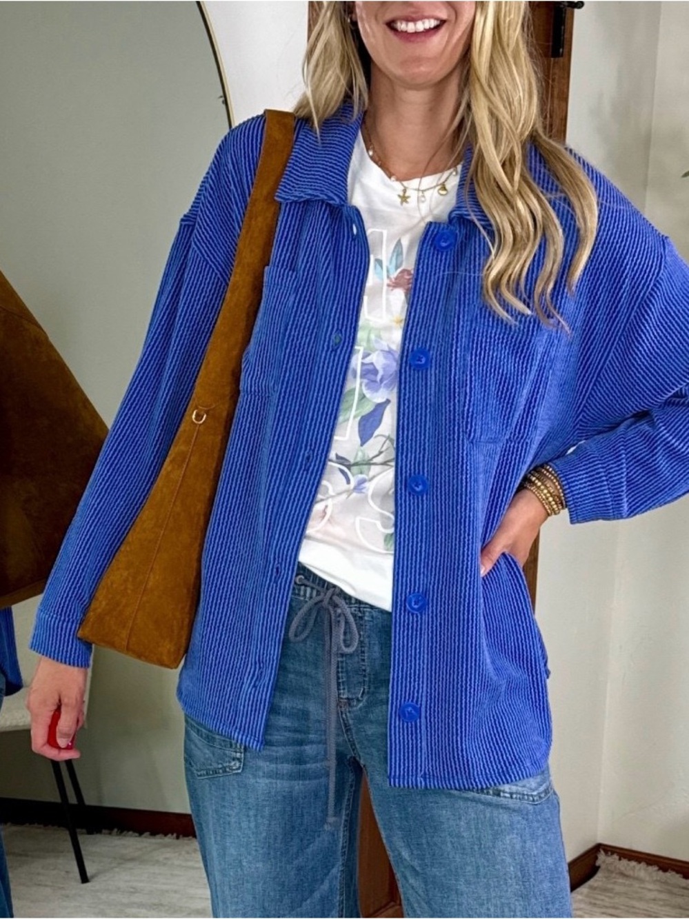 Blue Button-Up Jacket Shirt